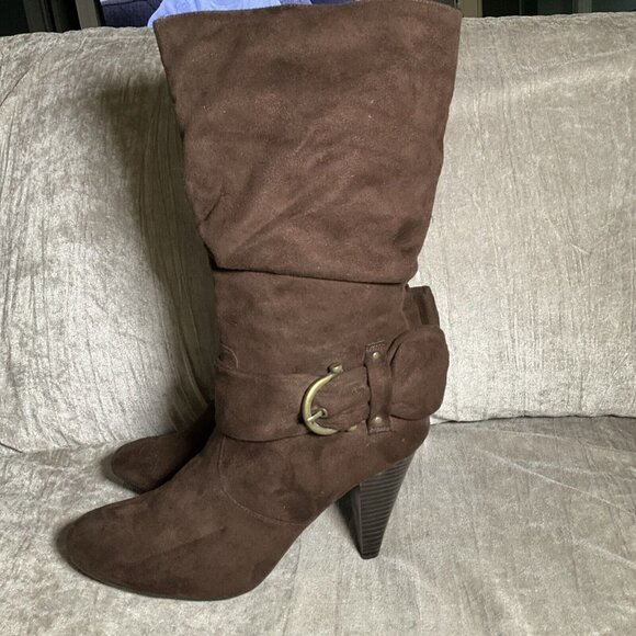 Apt 9 Black Slouchy Zip Side Ladies Dress Boots With Buckle 4” Heel size 10 - Picture 1 of 11